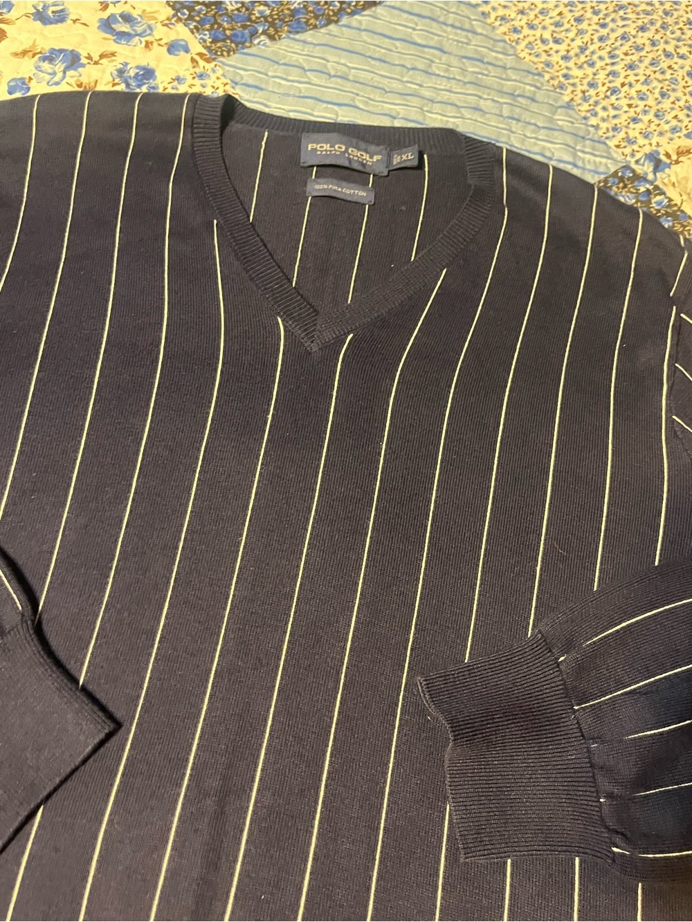 Polo Golf Men’s XL Navy Blue V Neck Pullover Pima Cotton